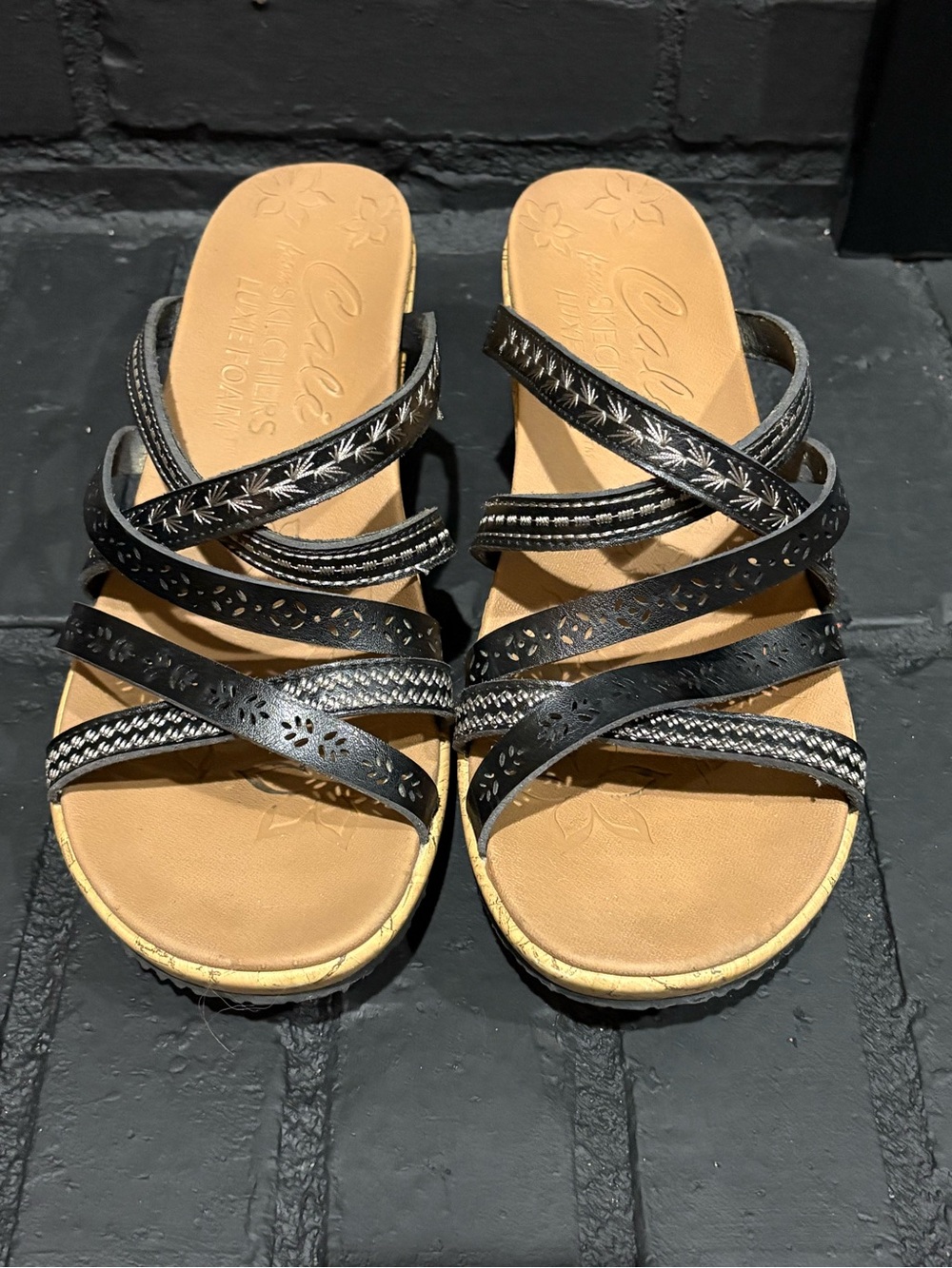 Cali by Sketchers Black Strappy Comfort Sandals - Women's Casual Slides